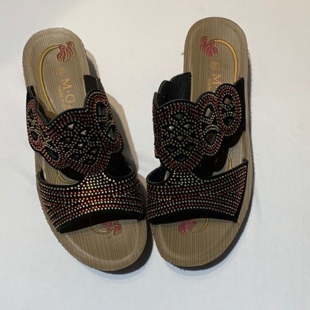 M G Slide Sandals with Rhinestones. Size 8 1/2.